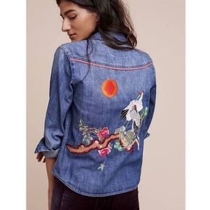 Holding Horses birds at sunset denim top